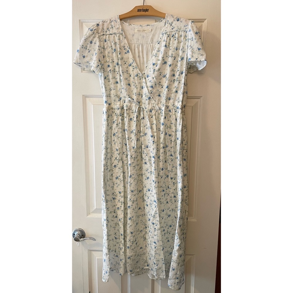 The Dawn Dress Petites | White and Blue Floral (Lined) by Christy Dawn